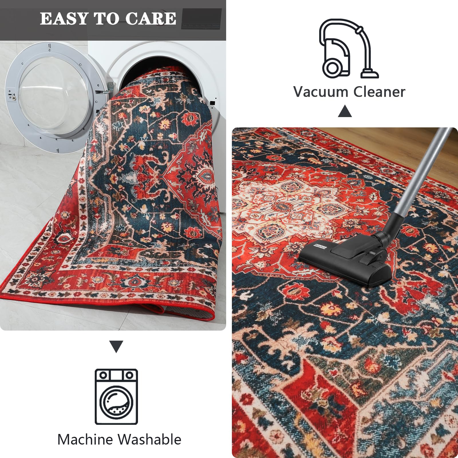 Bohemian Style Floral Print Living Bedroom Rug with Non-Shedding Function and Easy Care