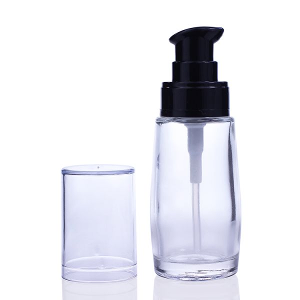 Custom Design Glass Cosmetic 30ml Foundation Bottle With Pump For Liquid Makeup F033