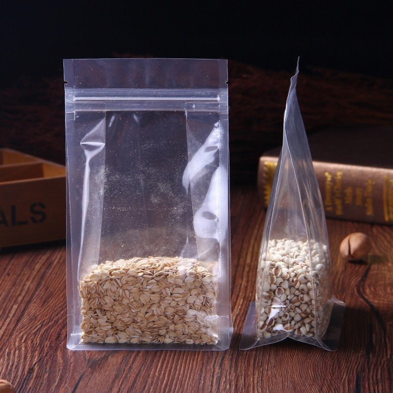 Resealable Doypack Clear Transparent Plastic Stand Up 8 Side Quad Seal Block Bottom Gusset Box Pouch Zipper Bag
