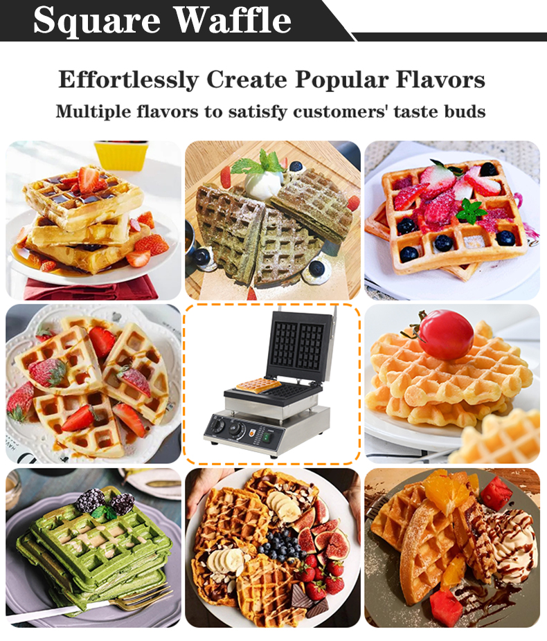 Outdoor Waffle Maker Machine with Non-stick Square Shape and Electricity Power Source