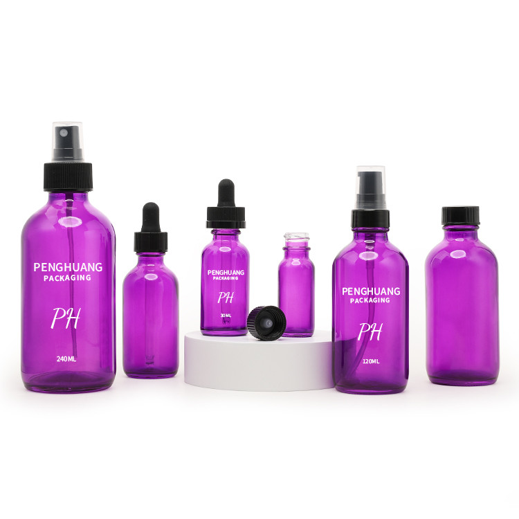 60ml 120ml 240ml Purple Boston Bottle 4oz 2oz Essential Oil Glass Dropper Bottle
