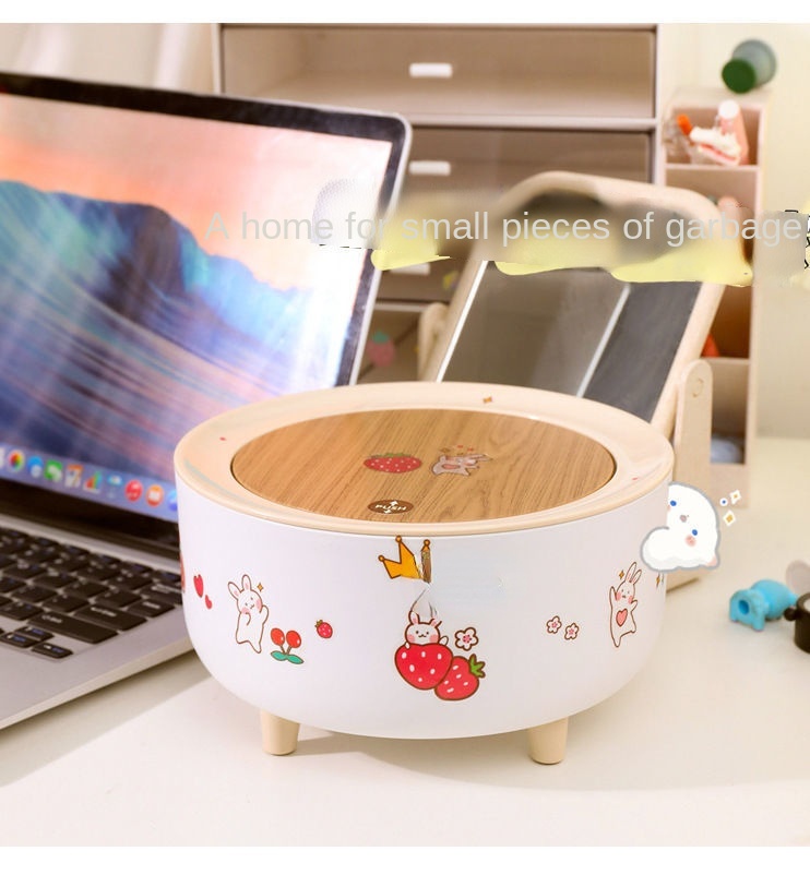 Cute Mini Table Personalized Bedside Dormitory Dresser with Lid Living Room Creative Storage Bucket Desktop Small Trash Can