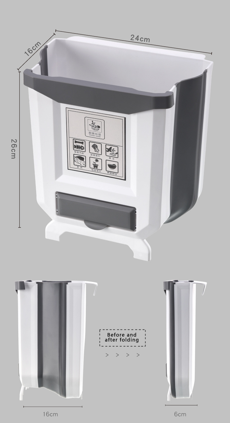 Wall Mounted Folding Trash Can 8l 10l Collapsible Plastic Trash Can