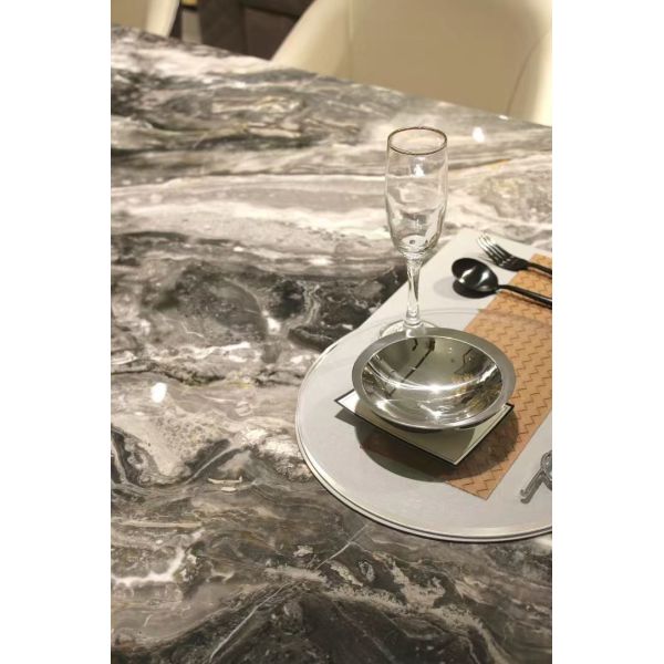 Italian Venetian Brown Marble Luxury Dining Table | Silver Gray Veins for Modern Interior