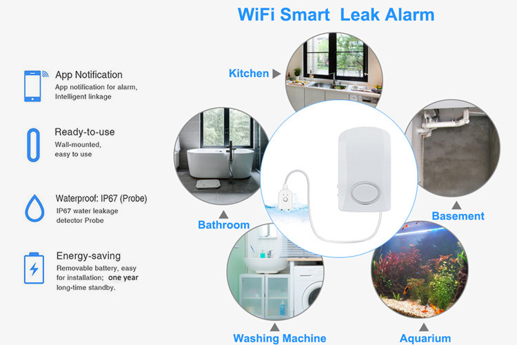 Tuya smart water overflow detector water leakage alarm alert home use flood sensor alarm