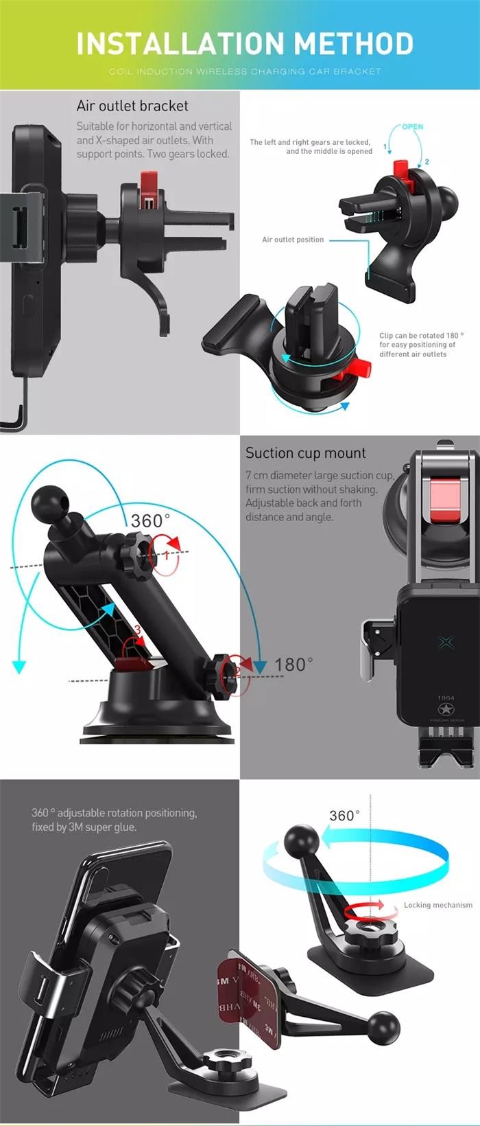 5W Qi Wireless Car Charger Holder Smart Coil Induction 6mm For Samsung S21 IPhone 12