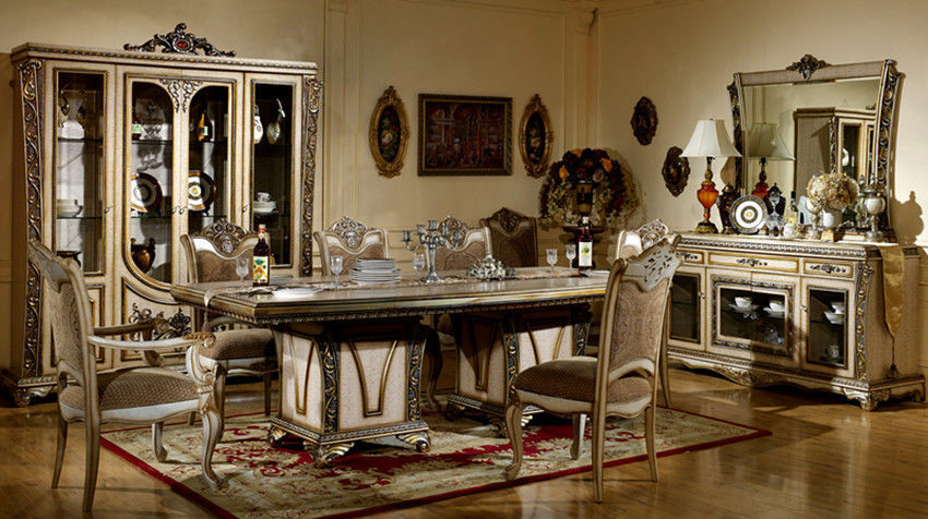 6 Chairs Carved Flower Dinning Room Set