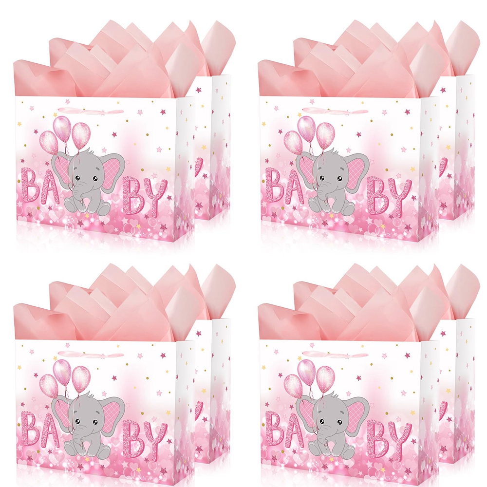 Foldable Large Eco Reusable Baby Girl Pink Cartoon Gift Carry Card Paper Shopping Bag