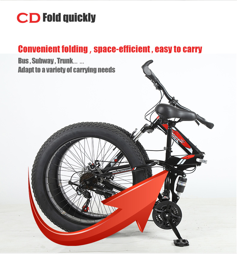 Customizable 26 Inches Fat Tire Folding Snow Mountain Bike with Aluminum Alloy Shift Levers and carbon Steel Fork