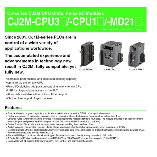 New Original Omron PLC Module Cj2m-CPU11 Cj2m-CPU12 Cj2m-CPU13 Cj2m-CPU14 Cj2m-CPU15 CPU