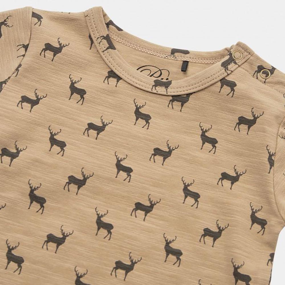 Newborn Baby Girl Deer Printed Romper Jumpsuit Long Sleeve Cotton Knit Bodysuit Romper