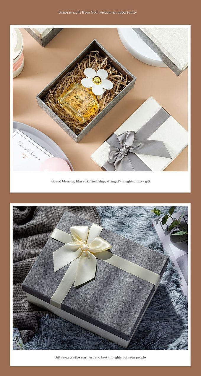 Customized Three Sizes Rigid Paper Gift Box With Bow For Spouse Friend Family