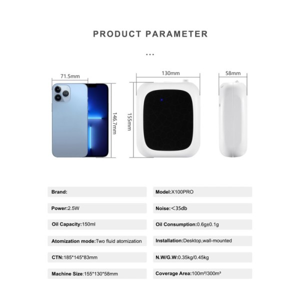 Modern 150ml Oil Capacity Smart Aroma Diffuser with Bluetooth APP Control and Wall-Mounted Installation