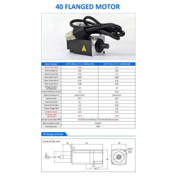 Lichuan AC Servo Motor Drivers Kit LC10E Series EtherCAT 0.32N.m 100W 0.1KW AC220V 1.1A/1.6A/2.5A/3.3A 3000RPM IP65