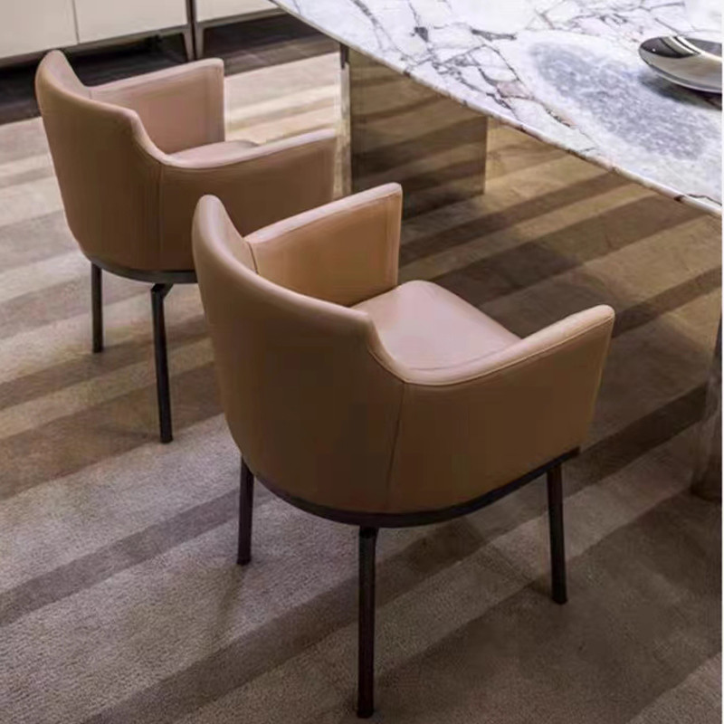 Functional Swivel Leather Dining Chair 560mm Width Upholstered Rolling