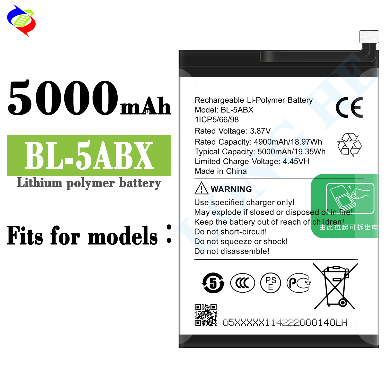 BL-5ABX Battery Replacement For Infinix 3.87V 5000mAh High Capacity Dual IC Protection