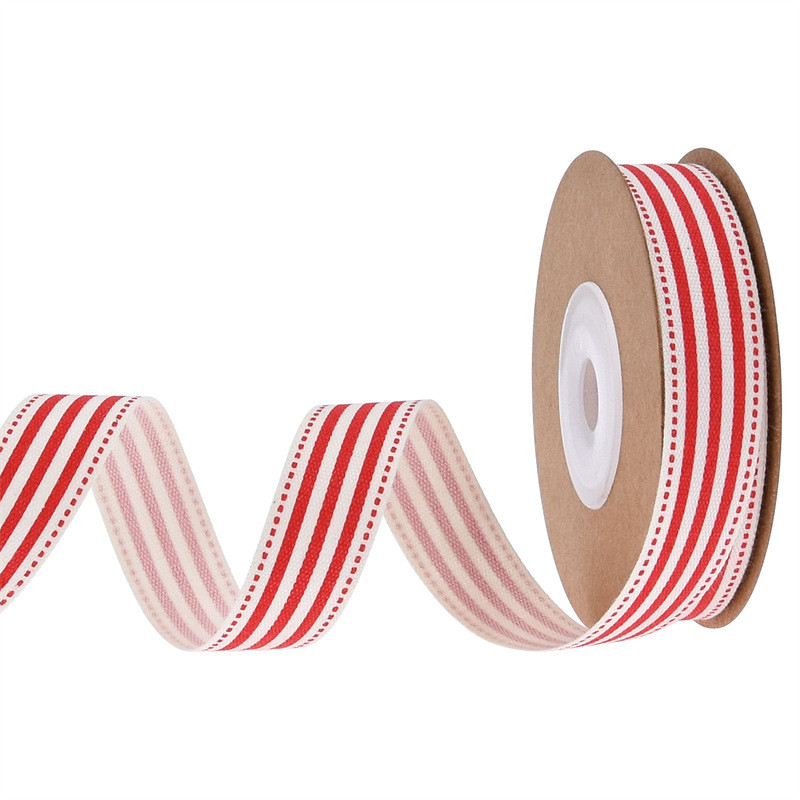 15mm*3y Christmas Gift Ribbon Printed White Cotton Ribbon For Presents