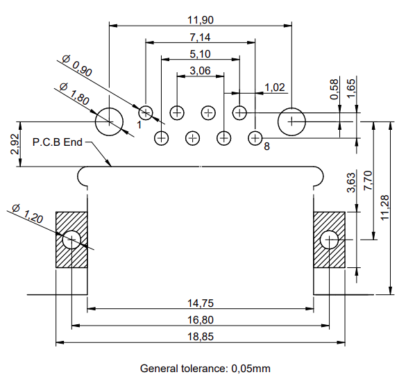 Tab Down 615108150221R Shielded Modular Jack THR Mid-Mount
