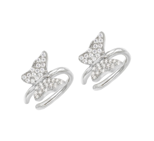 18K Gold Plated Butterfly Earring Cuff With Micron Pave White CZ Trendy Women Jewelry