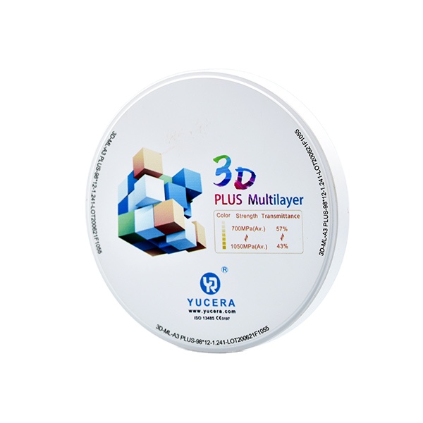 3D Plus Multilayer 43% -57% 6 Layers 3D Multi-layer Zirconia Dental Block / Zirconia Blank Disc for CAD CAM Opening System
