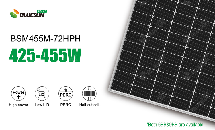 Panel Solar Frame 35mm 455watt Tier 1 Factory Panel Pv Tuv Certificate Bluesun Solar Panel Cell 166mm