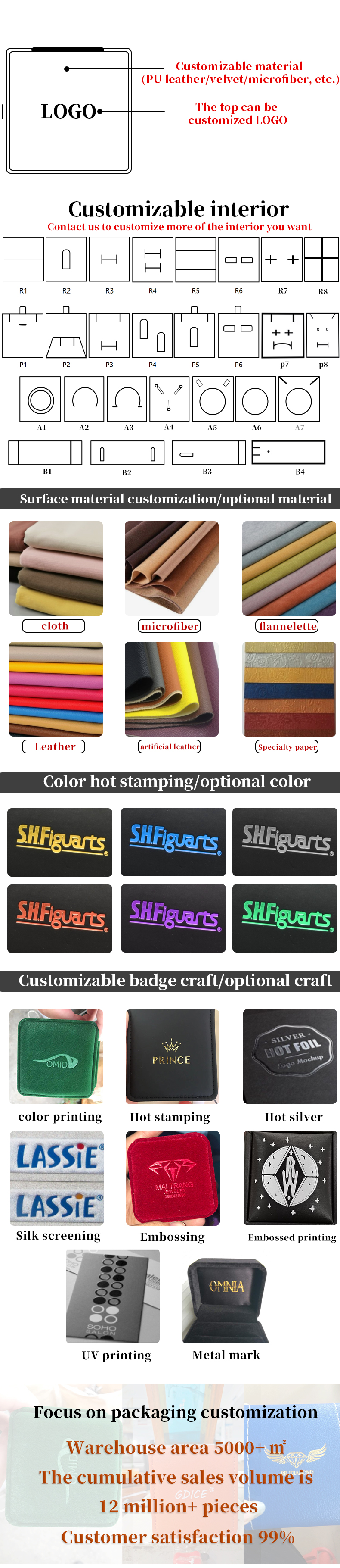 Jewelry Package Hanhong Custom Logo Leather LED Light Box for Bracelet Necklace and Ring