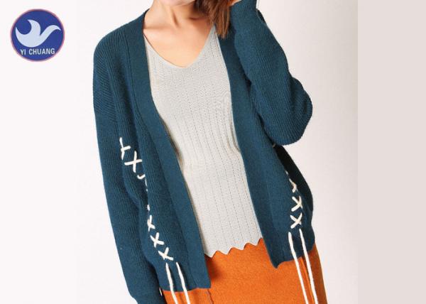 Buy Loose Effect Winter Knit Cardigan Sweaters For Women , Hit Color Cross Embroidery at wholesale prices