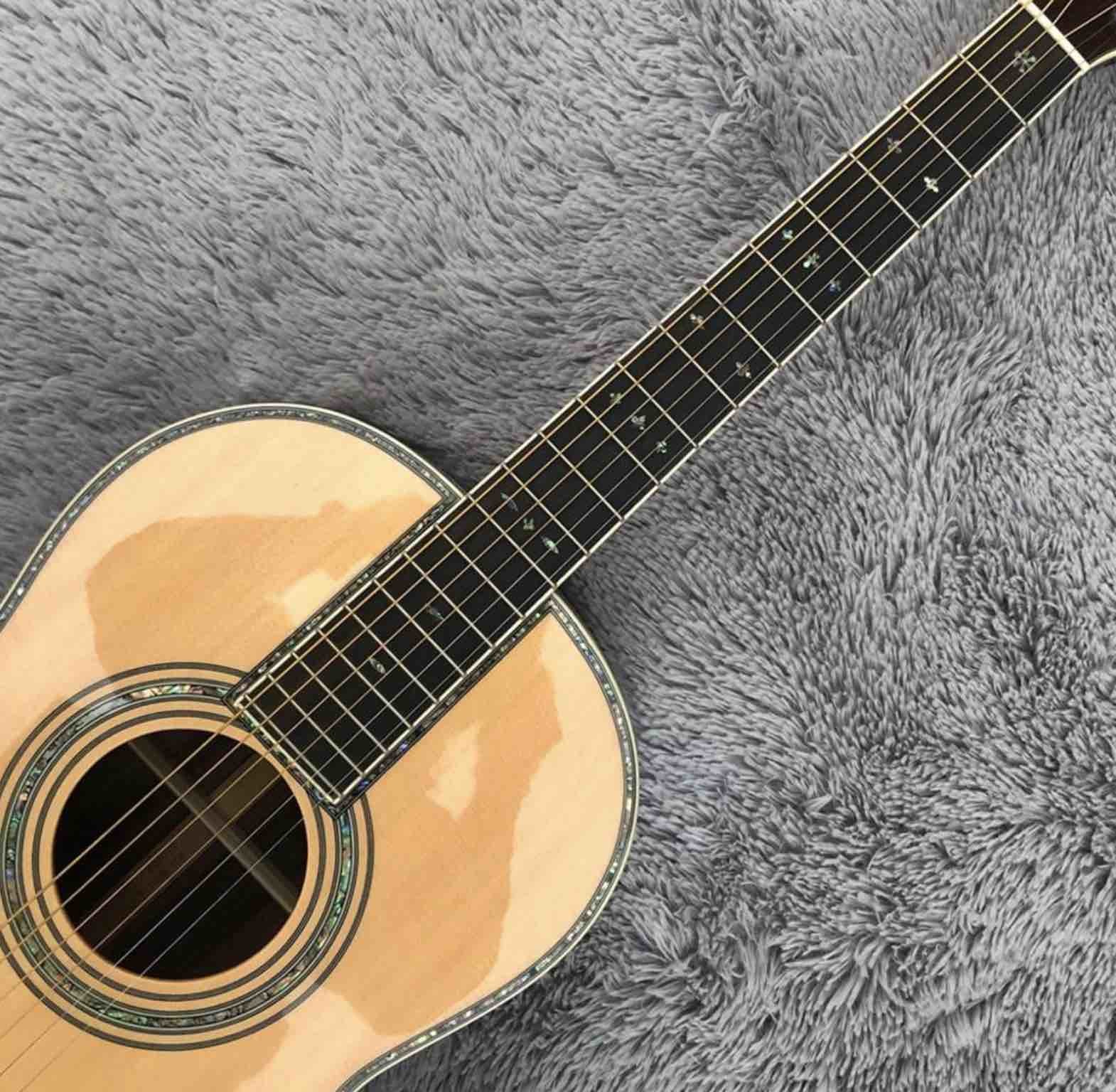 OEM custom acoustic guitar OOO body shape Guitar solid Cedar top real abalone binding and ebony fingerboard
