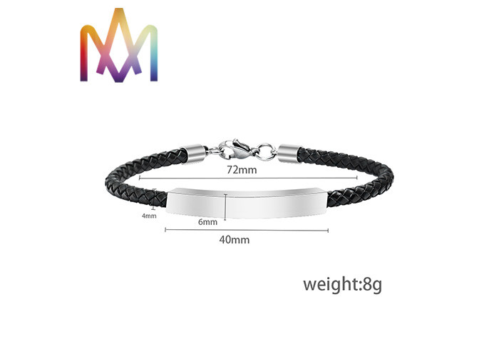8g Arc Shaped Mens Custom Engraved Leather Bracelets