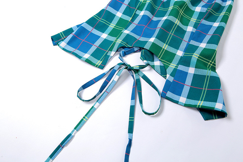 Lattice Vest Ladies Camisole Tank Tops , Open Back Strappy Blue Plaid Tank Top