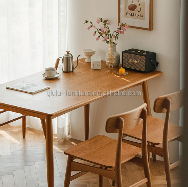Sturdy Style Modern Simple Design American Walnut Color Solid Wood Dinning Table Set Seat