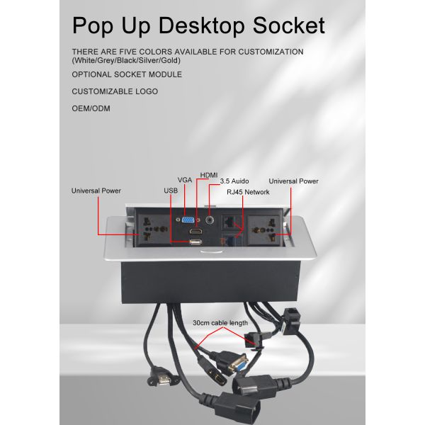 Multi-function Desktop Socket Pop up Hidden Socket for Office With 2 Universal Power Interface USB Charging
