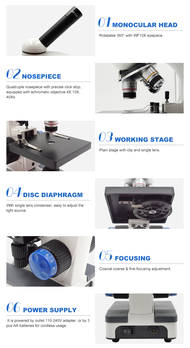 A11.1323 WF10x Biological Microscope With Single Lens N.A.0.65 Condenser