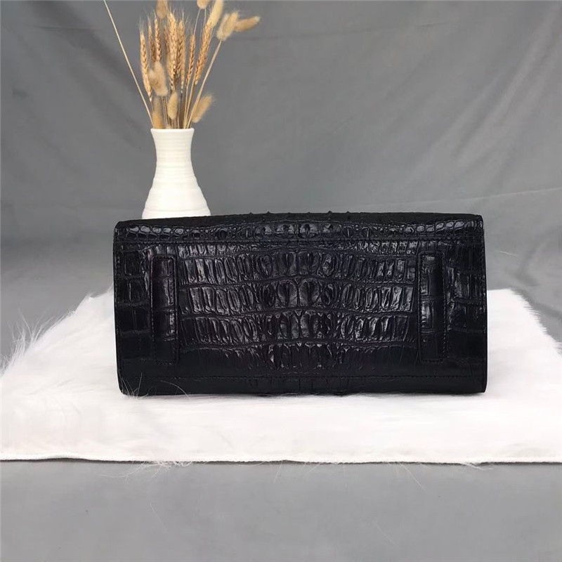 Authentic Crocodile Skin Women Black Totes Purse Genuine Alligator Leather Lady Shoulder Bag Female Three-way Handbag