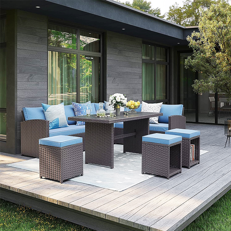 Outdoor Sofa Patio Garden Balcony Pool Beach Woven PE Wicker Rattan Lounge Modular Sofa Set