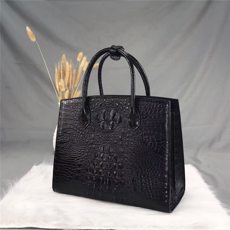 Authentic Crocodile Skin Women Black Totes Purse Genuine Alligator Leather Lady Shoulder Bag Female Three-way Handbag