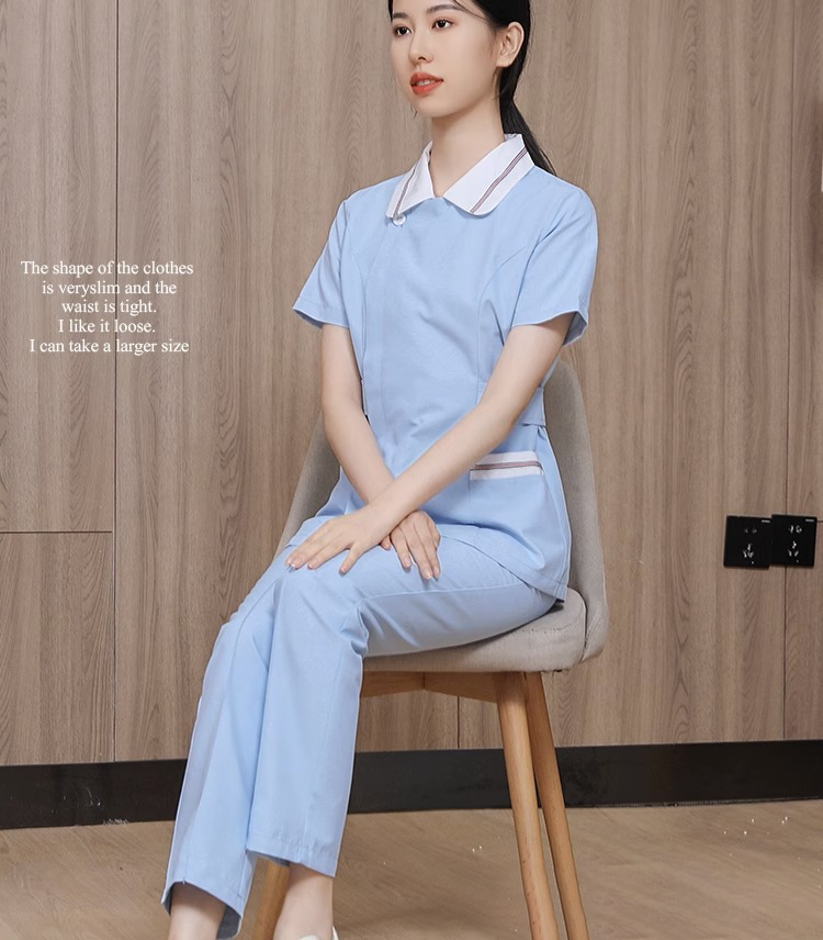 Nursing Medical Nurses Set Uniform Sets Scrub Jogger Suit Ciel Blue Floral for Hospital