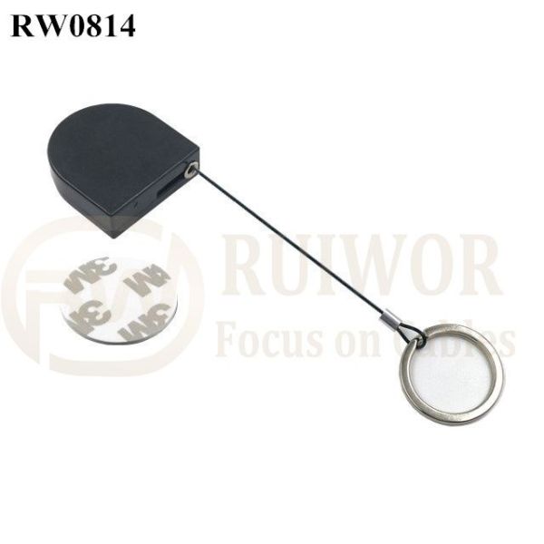 RW0814 D-Shaped Micro Retractable Tether Plus Demountable Key Ring For Retail Positioning Display