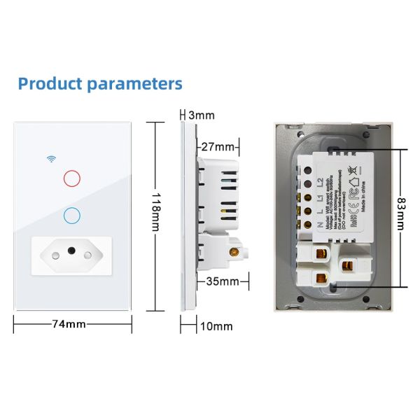Tuya Wi-Fi Smart Switch Socket Combination with Voice Control Timing Function and 2.4GHz Wi-Fi for Home Office and Hotel