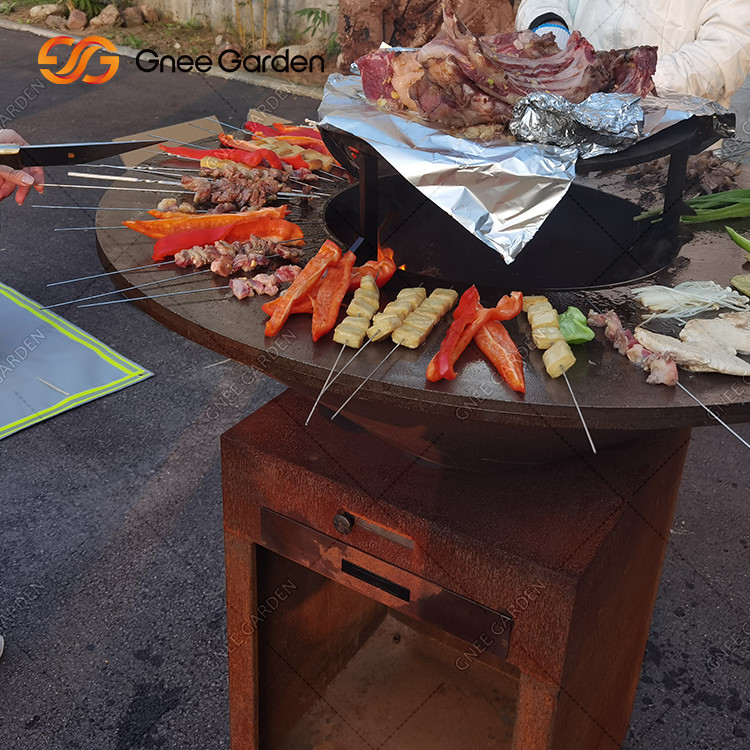 Outdoor Cooking Grill Outdoor Corten Steel Garden Fire Pit BBQ Cooking Plate