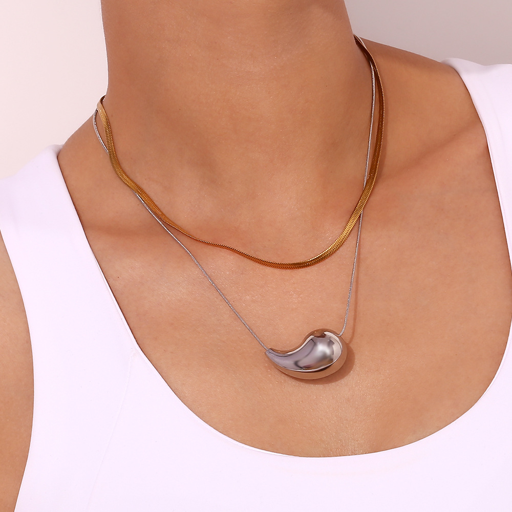 Customized 18K Gold Teardrop Necklace 45+5cm Brass Teardrop Necklace