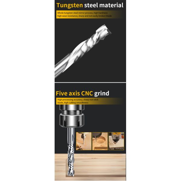 Hot Sale Two Flute Spiral up and Down Compression End Mill for Wood 1/4 Carbide Cutter Endmill 2f 3/8 Router Compression Bit