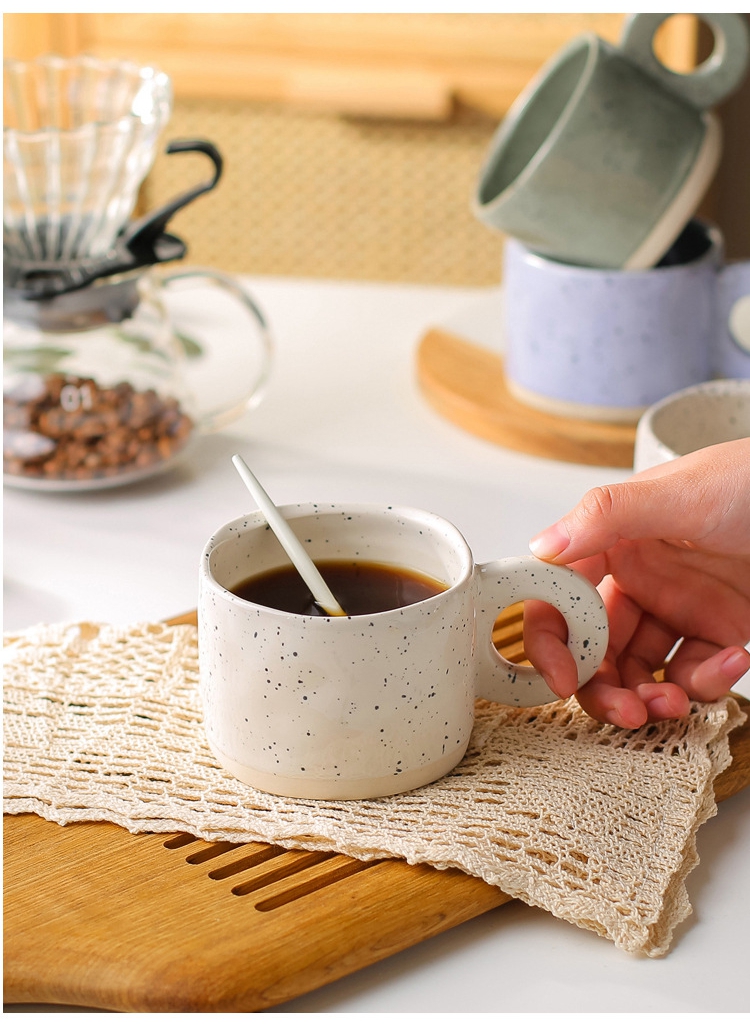 300ML Ceramic Nordic Ring Handle Coffee Mug Speckled Brief Novelty Pattern Milk Tea Cup Breakfast Milk Mug
