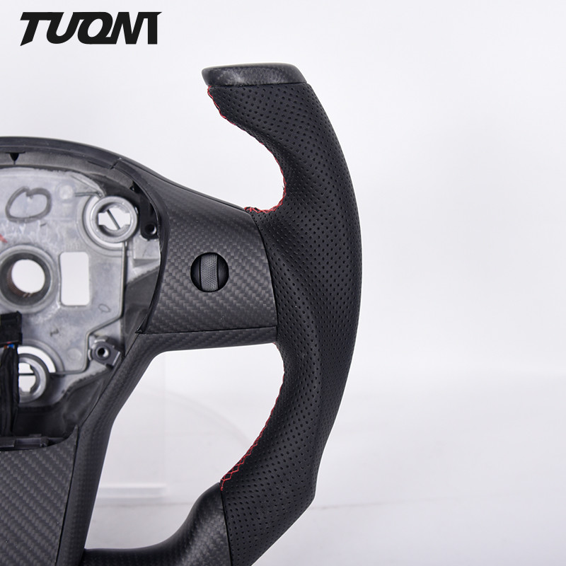 Model S Black Stripe Tesla Carbon Fiber Steering Wheel Flat Bottom Suede Leather