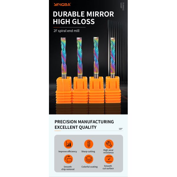 YINGBA Endmill Carbide Hrc55 2 Flute Down Cut Spiral End Mill Custom Cutting Tool Cnc End Mill Cnc End Mill Router Bits for Wood