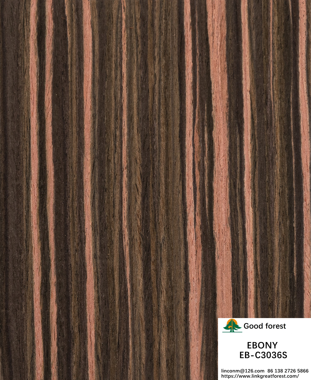 Artificial Ebony Wood Veneer Vertical Grain Red Color 2200-3100mm Length For Hotel Decoration EB-C1519S / 3036S / 3050S