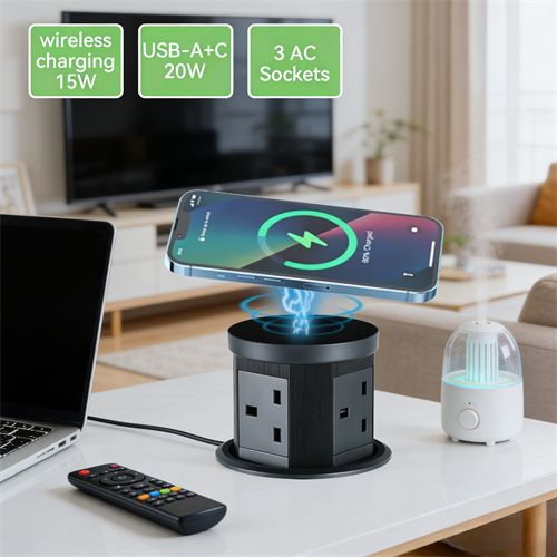 Wireless Kitchen Island Retractable Power Socket Pop Up Outlet 110mm Hole