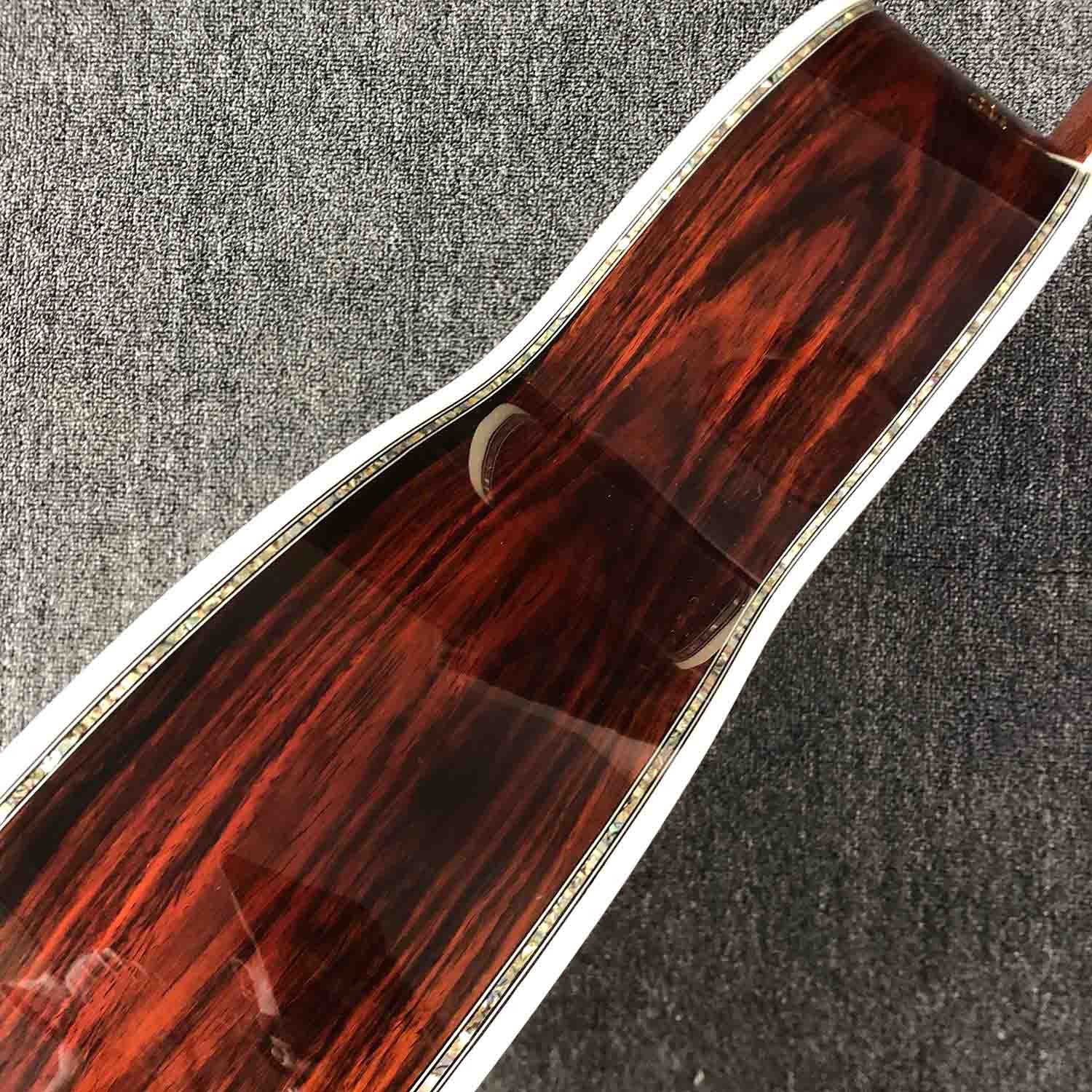 Custom 42" Deluxe AAAA All Solid Wood Real Abalone Binding Ebony Fingerboard Cocobolo Back Side SJ200 Acoustic Guitar