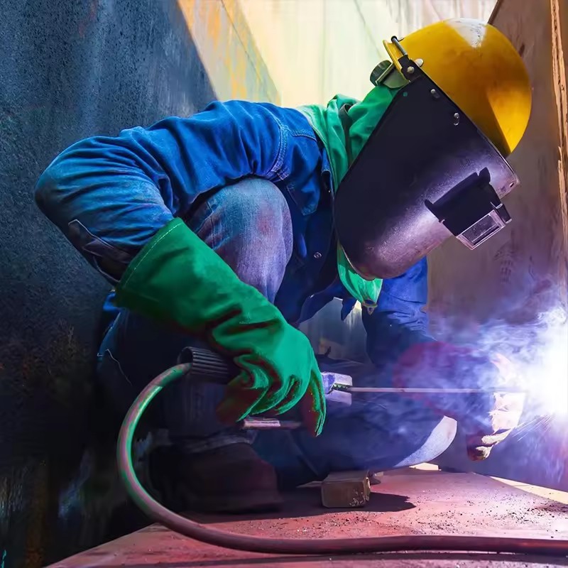 Personalized Logo Printed Welders Glove Italy Green White Leather Welding Impact Gloves Cut 5 Resistant Welding Gloves