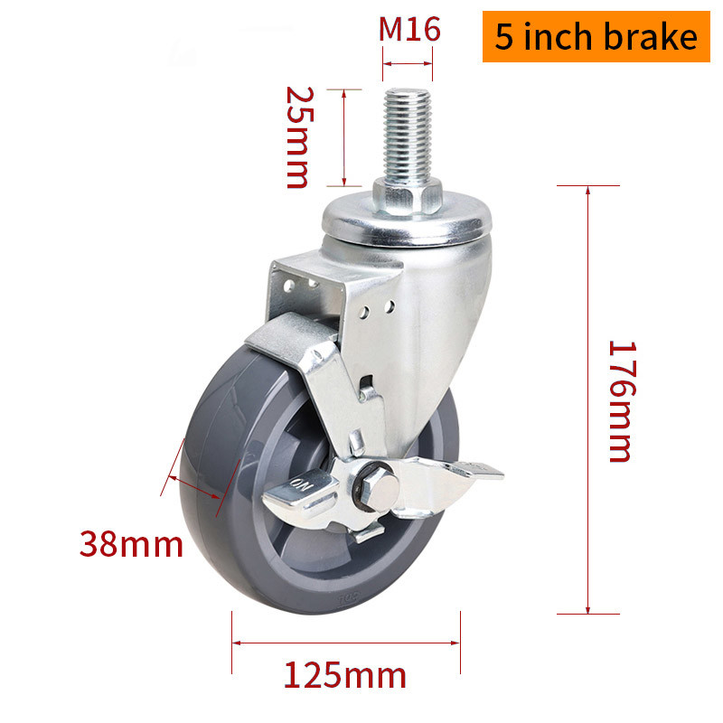 EDL Medium Duty TPU Caster 5inch 250kg Threaded by Swivel and Brake type